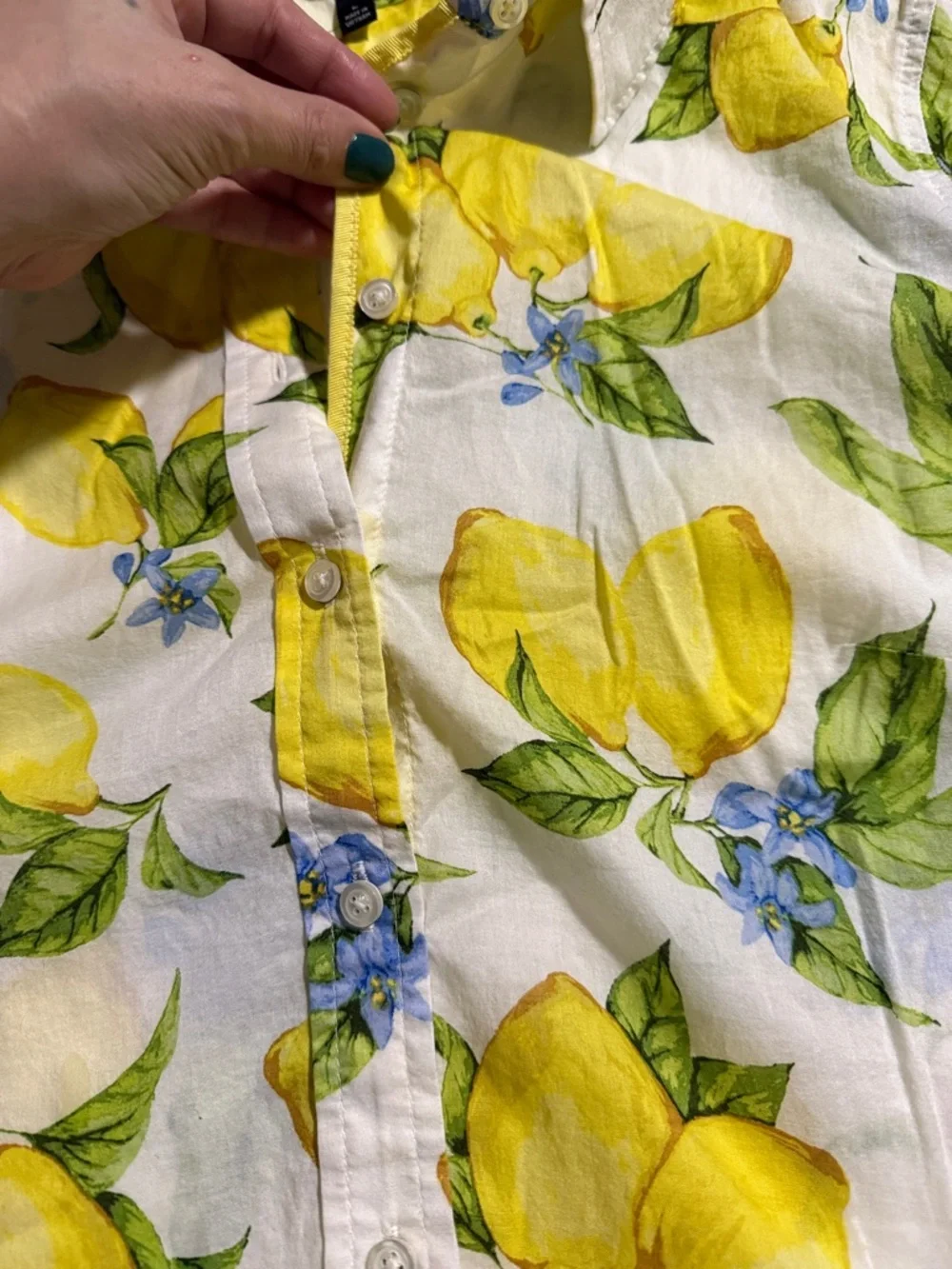 Talbots Lemon Print Button-Down Shirt - Yellow, Green & white - Picture 2 of 6